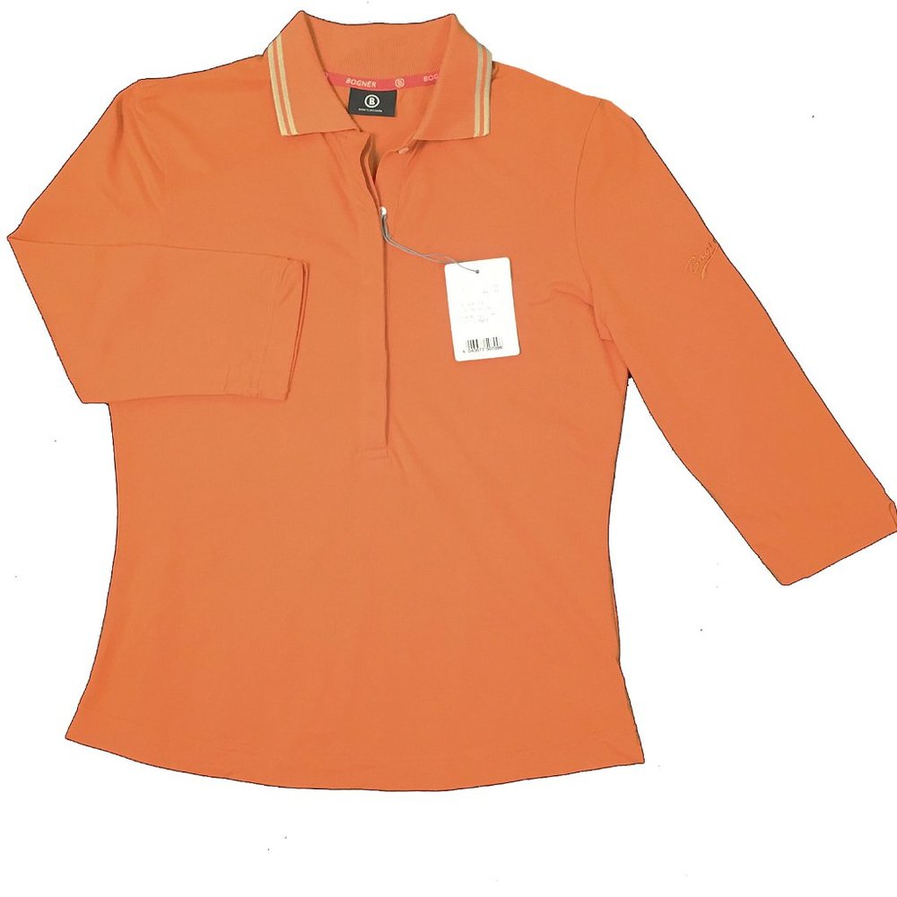 NEW Bogner Pattie Womens Polo Shirt! Orange 3/4 Sleeve "Bogner" on Sleeve